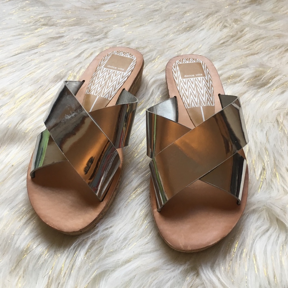 Dolce Vita Metallic Slide Sandals - Picture 2 of 8